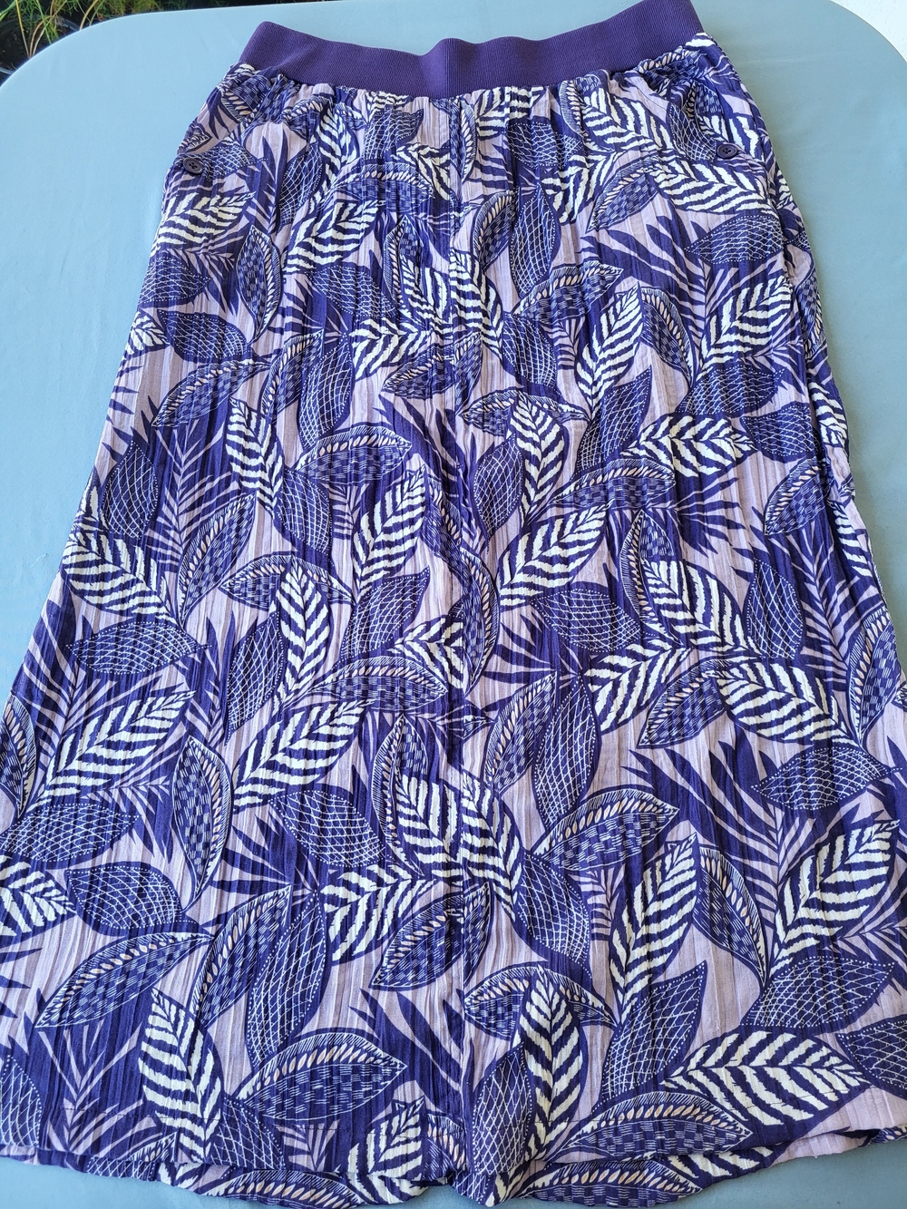 Boca Bay Tropical Botanical Leaf Pleated A-Line Midi Maxi Skirt